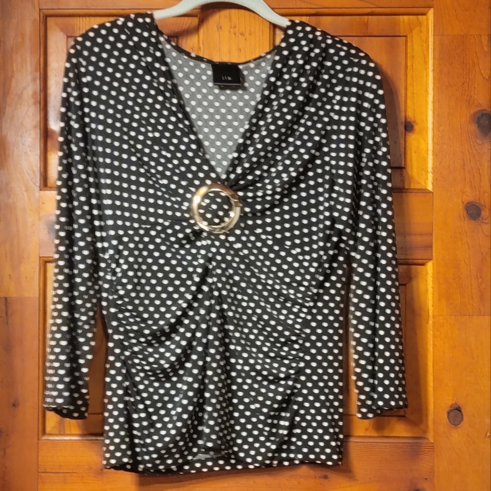 jtb SzLg polk a dot blouse black& white